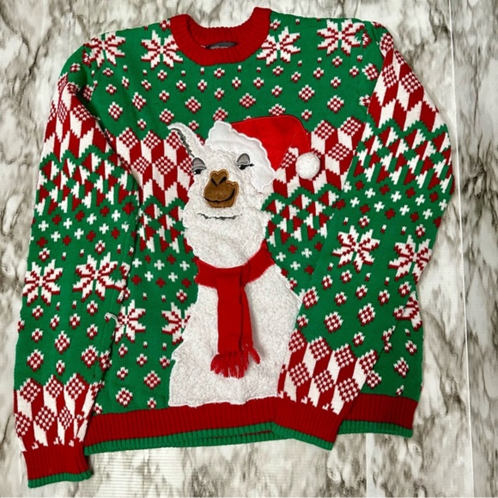 Carl The Llama Merry Christmas Ugly Sweater Sz M Holiday Party Red Green Unisex